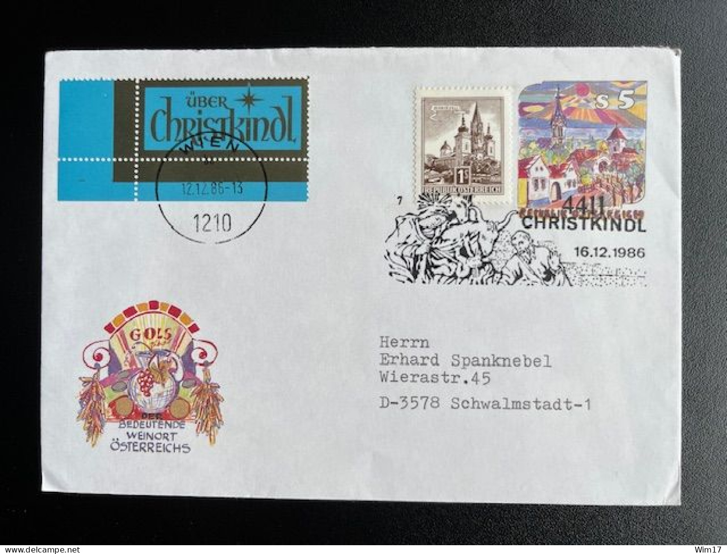 AUSTRIA 1986 LETTER CHRISTKINDL TO SCHWALMSTADT 16-12-1986 OOSTENRIJK OSTERREICH - Lettres & Documents