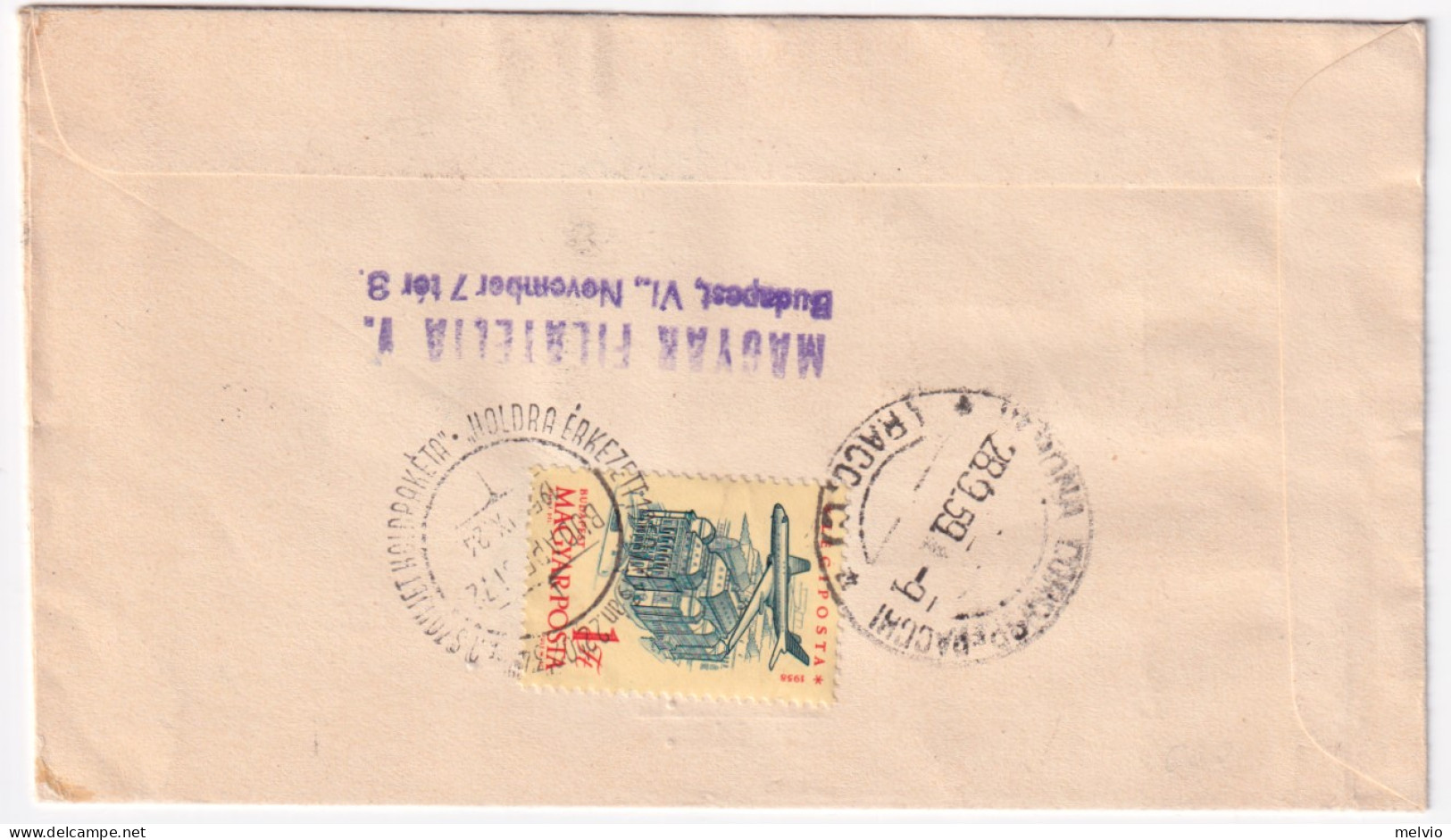 1959-Ungheria coppia Lunik 2 (1314) su fdc raccomandata per l'Italia