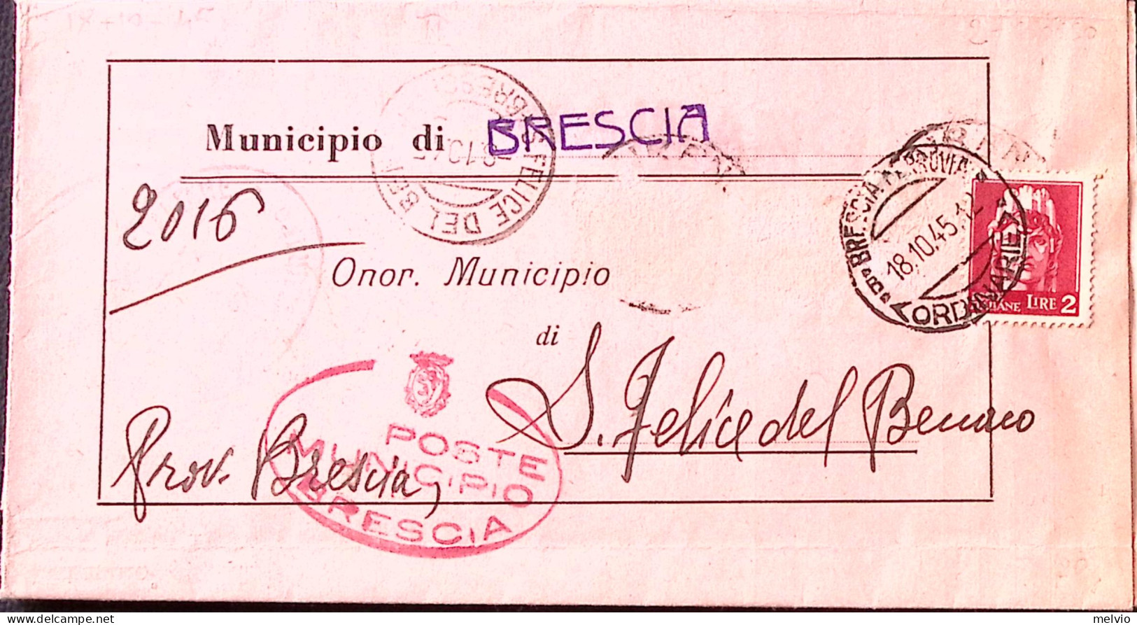 1945-Imperiale Senza Fasci Lire 2 (541) Isolato Su Piego - Marcofilía