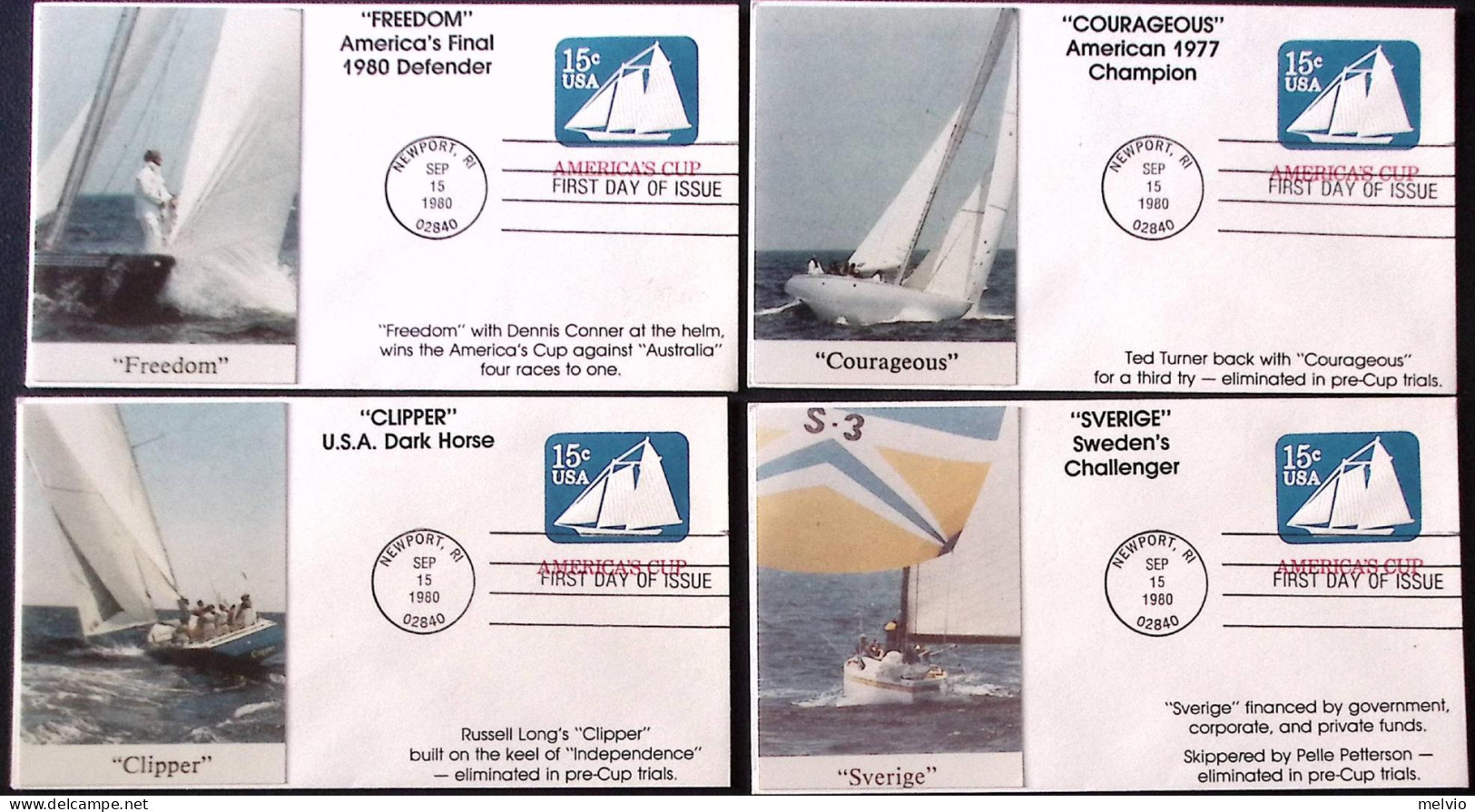 1980-U.S.A. 7 Biglietti Postali America's Cup C.15 Vignette Differenti Giro Comp - Marcophilie