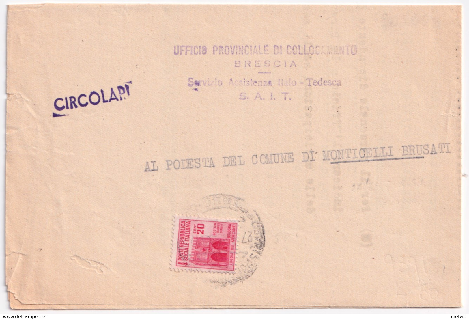 1945-Monumenti C.20 (504) Su Stampe Brescia (27.3) - Marcophilie