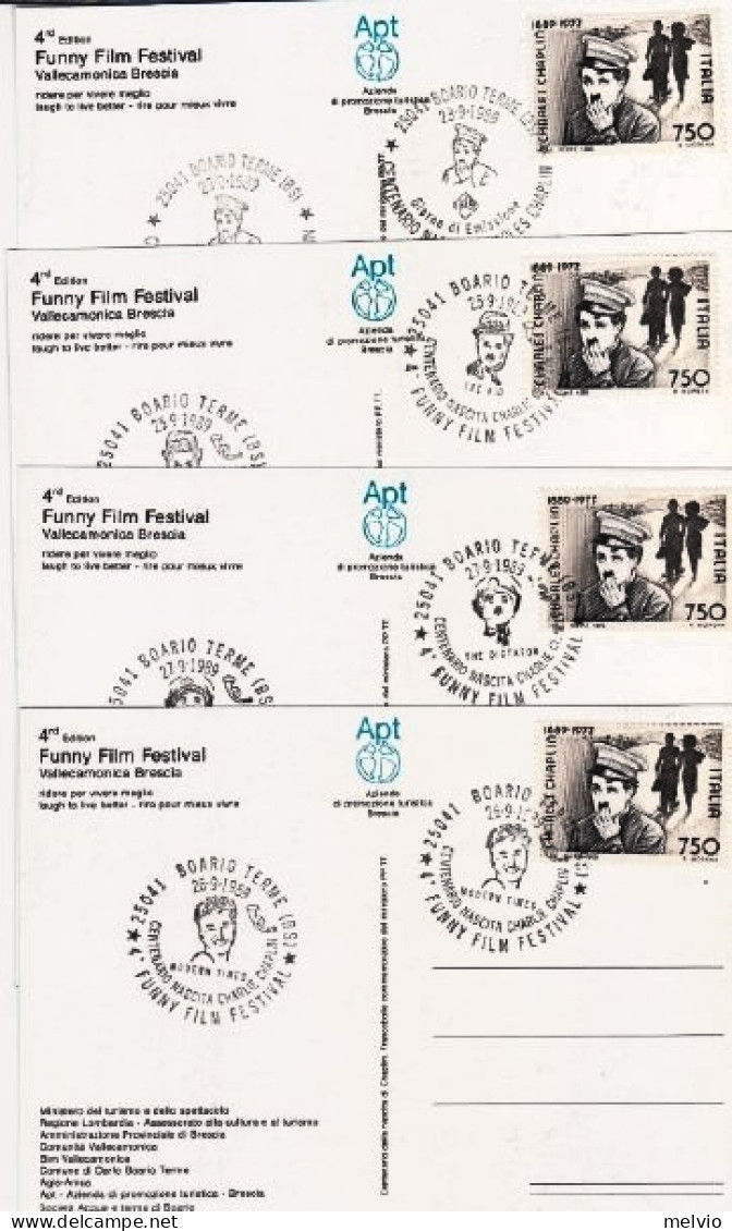 1989-BOARIO TERME 4^ FUNNY FILM FESTIVAL I Quattro Annulli Speciali Su 4 Cartoli - 1981-90: Marcophilie