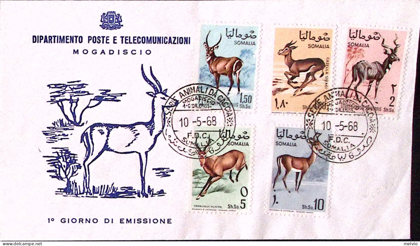 1968-Somalia Gazzelle Serie Cpl. Su Busta Fdc (10.5.68) - Somalie (1960-...)