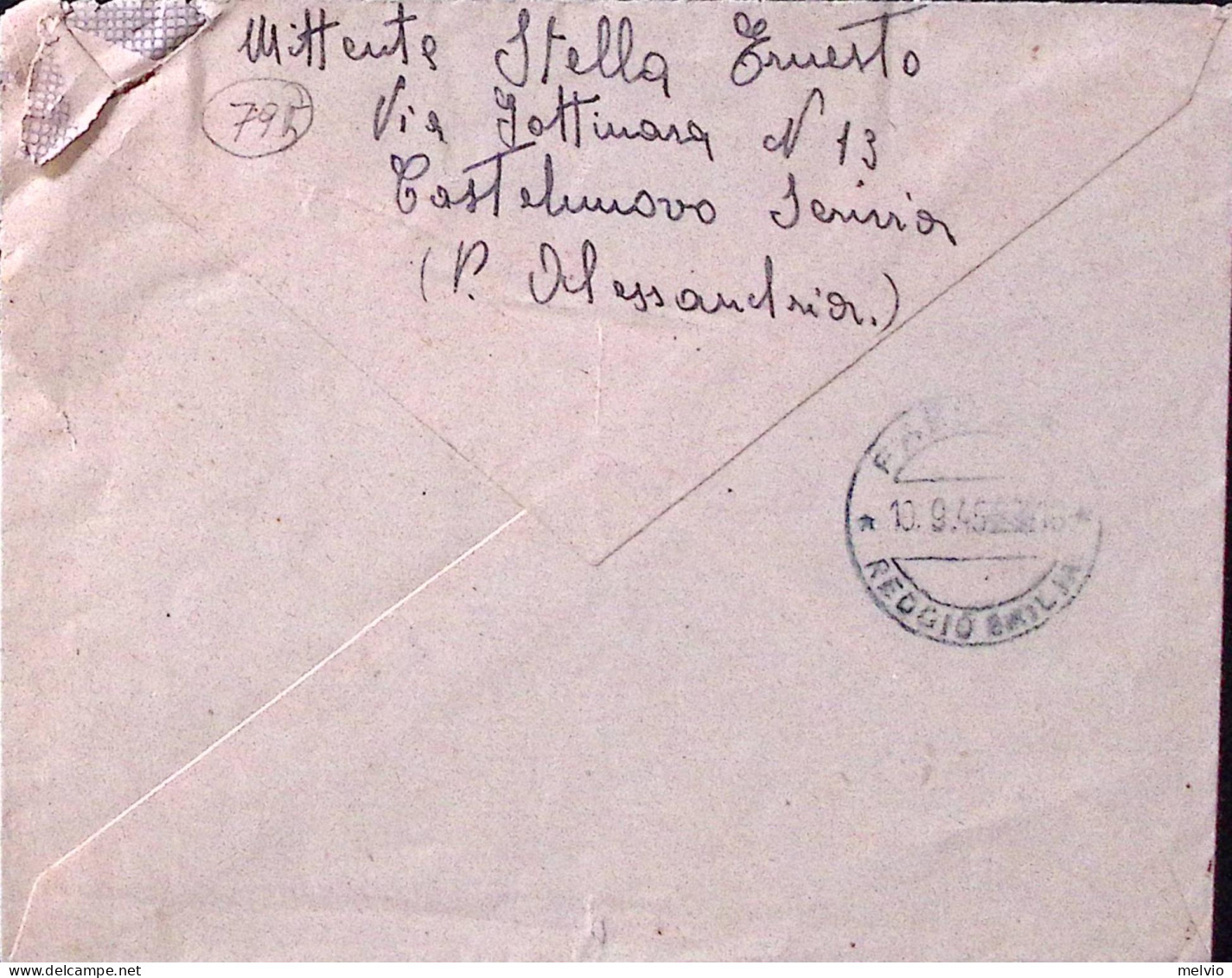 1945-Imperiale Senza Fasci Tiratura Novara Lire 2 (541) Isolato Su Busta Casteln - Marcophilie