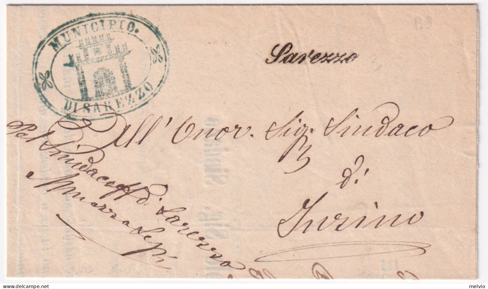 1874-Sarezzo (Brescia) Corsivo Di Collettoria Su Lettera-stampato Di Servizio Ma - Marcophilie