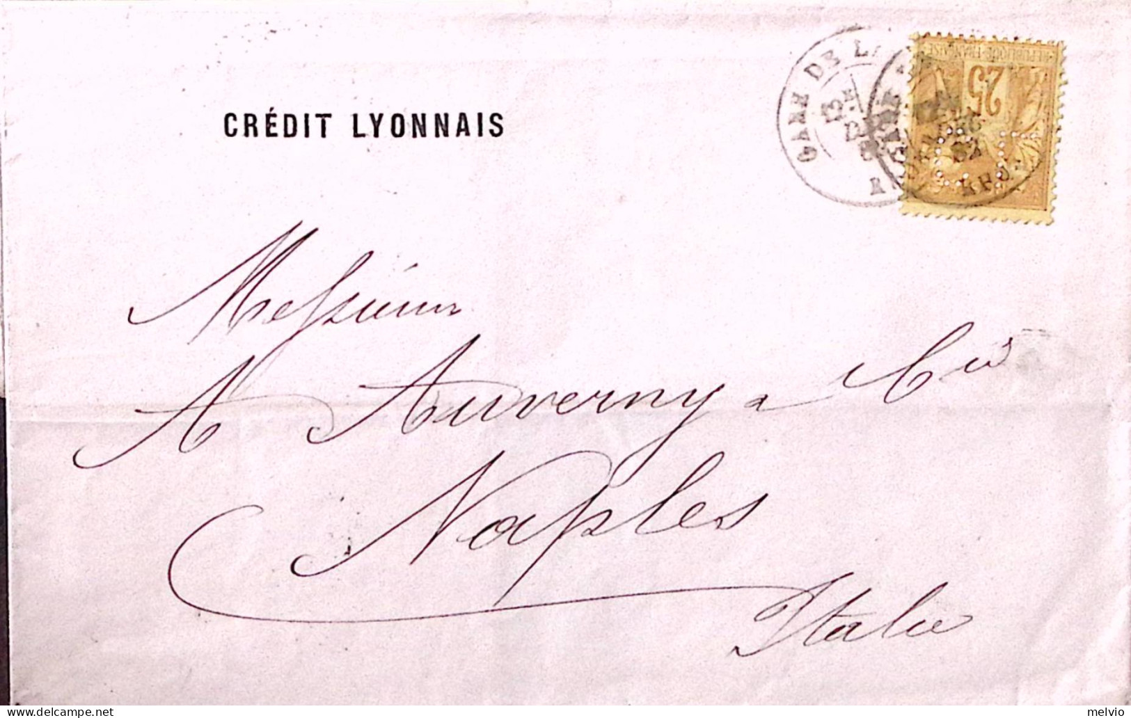 1882-Francia C.25 (92) Perfin CL (Credit Lyonnais) Su Soprascritta Lione (12.12) - 1877-1920: Semi Modern Period