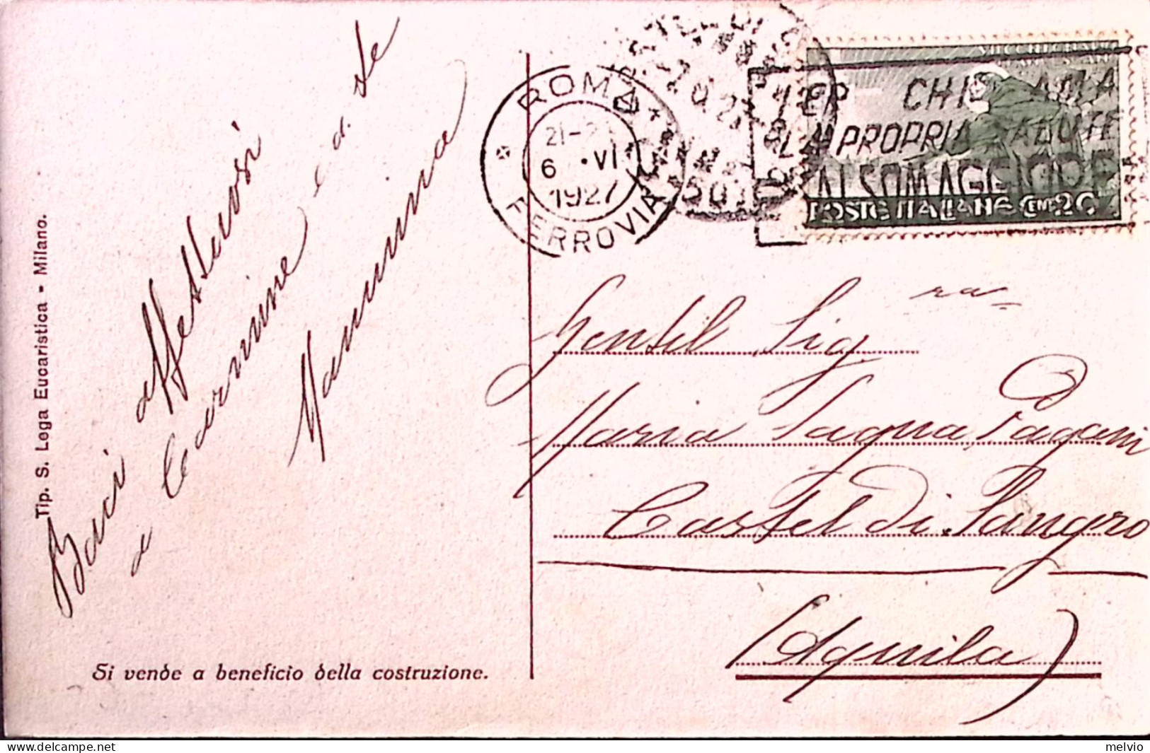 1927-S. FRANCESCO C. 20 (192) Isolato Su Cartolina Roma (6.6) - Other & Unclassified