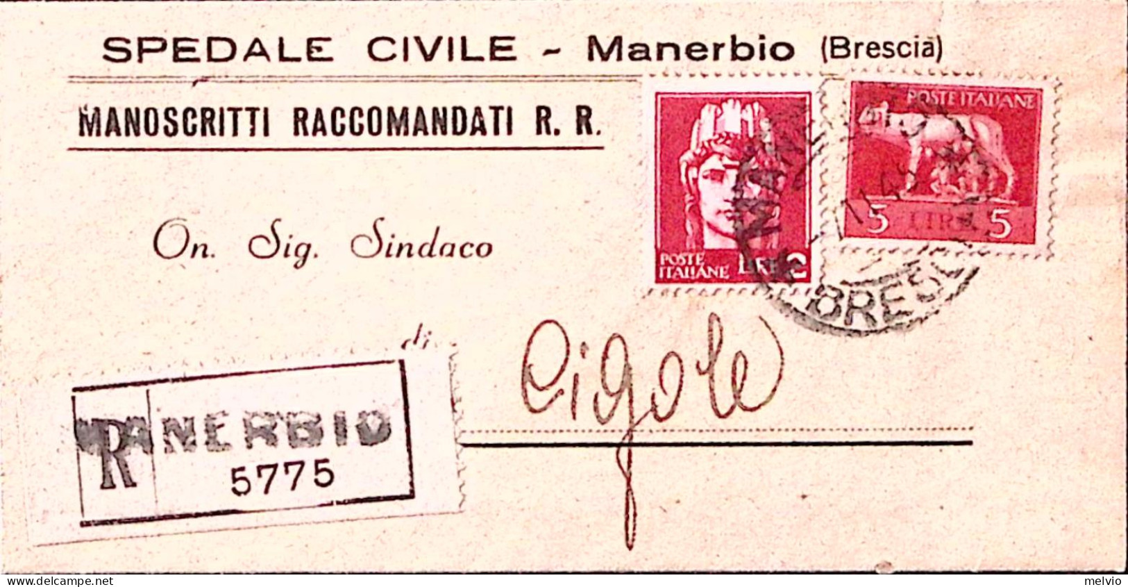 1945-Imperiale Senza Fasci Lire 2 E 5 (534+541) Su Piego Raccomandato Manerbio ( - Marcofilie