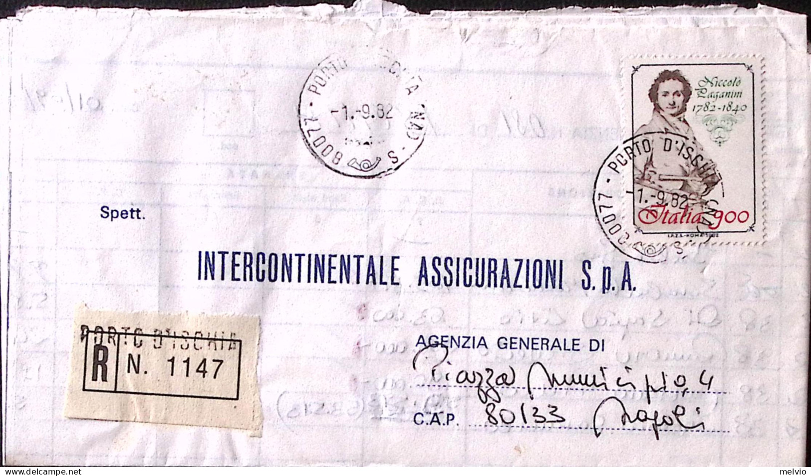 1982-PAGANINI Lire 900 Isolato Su Piego Raccomandato Porto D Ischia (1.9) - 1981-90: Marcophilia