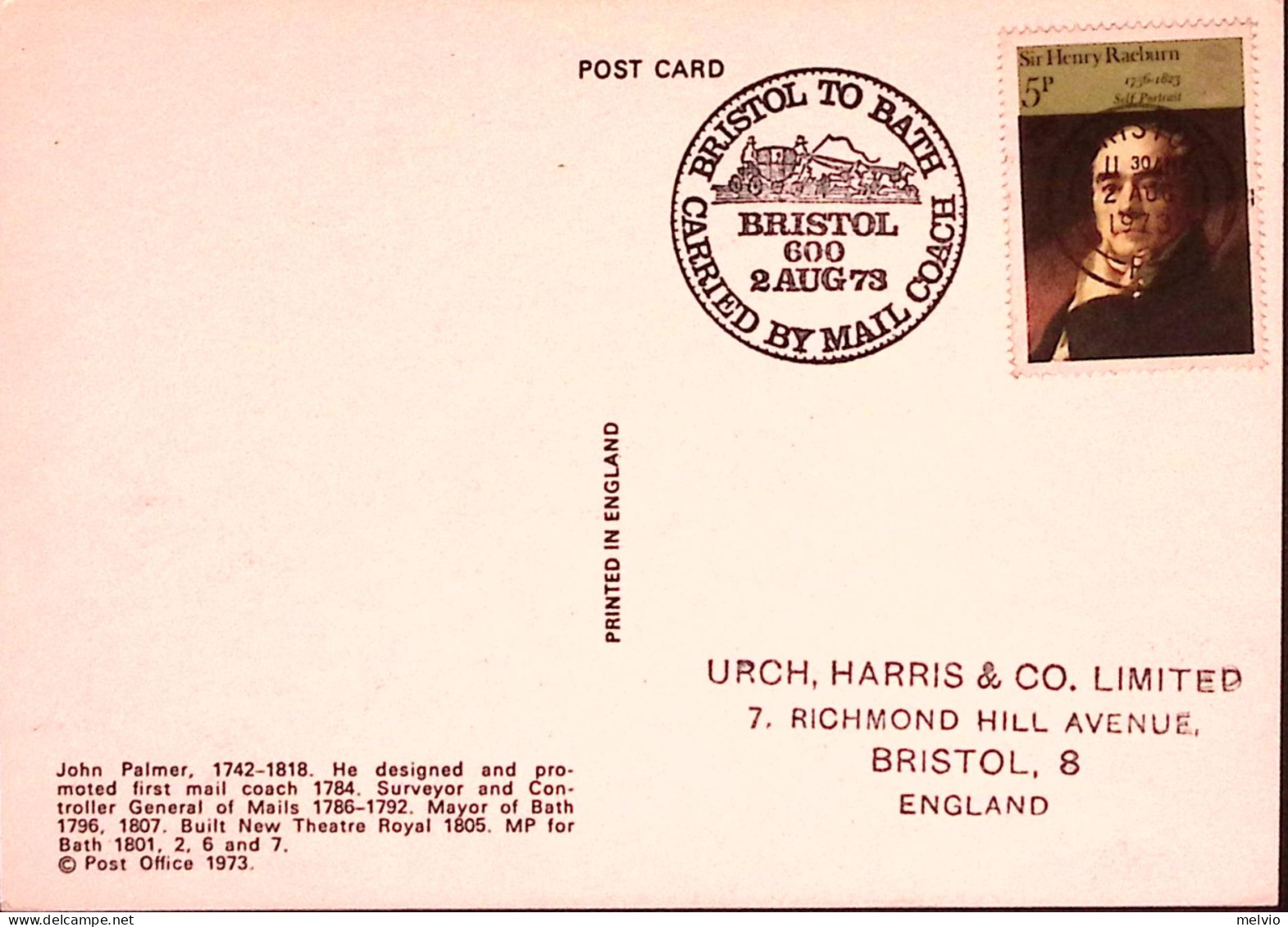 1973-Gran Bretagna 600^Anniv. Diligenza Postale Bristol-Bath/ Bristol (2.8) Annu - Andere & Zonder Classificatie