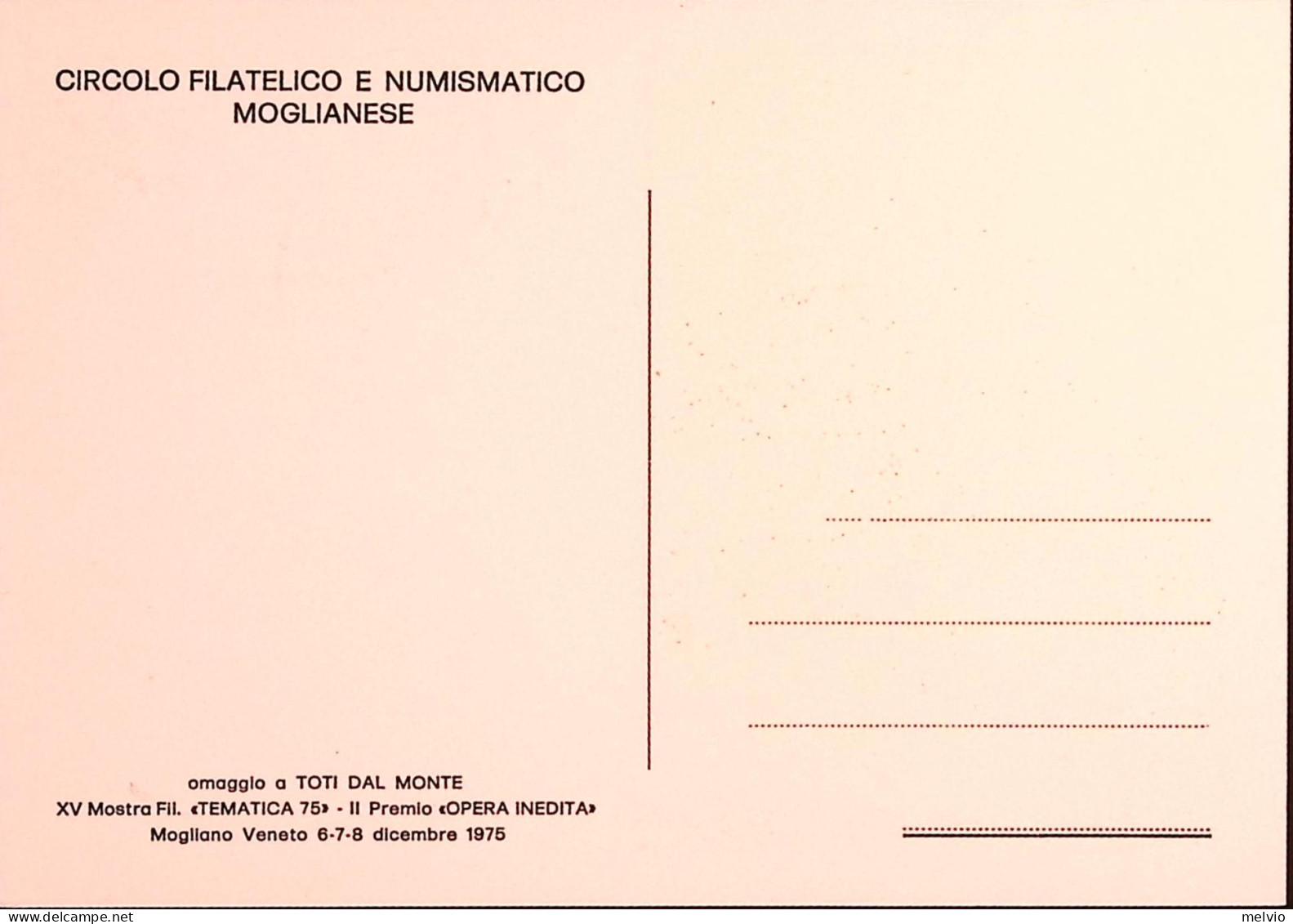 1975-MOGLIANO VENETO Tematica 75 "Opere Inedite" (7.12) Annullo Speciale Su Cart - 1971-80: Poststempel