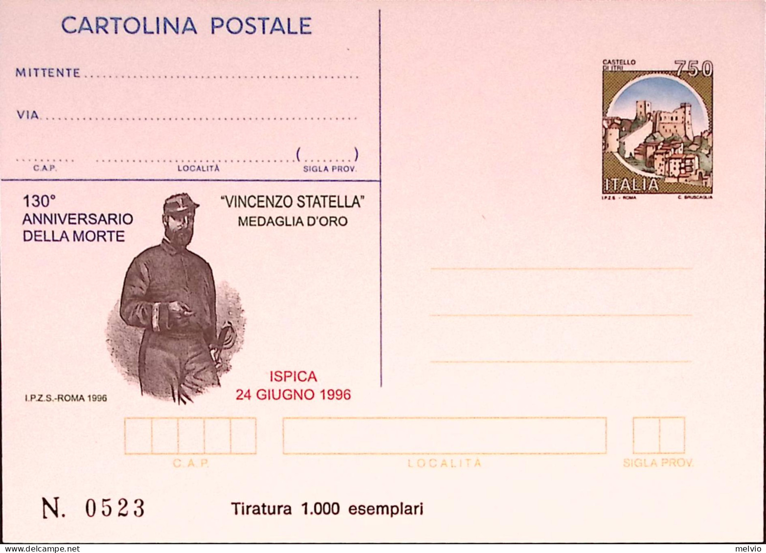 1996-ISPICA Cartolina Postale IPZS Lire 750 Nuova - Entiers Postaux