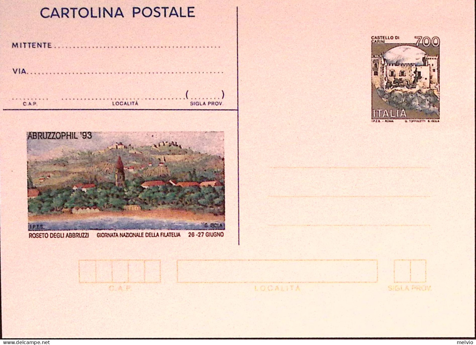 1993-ABRUZZOPHIL Cartolina Postale IPZS Lire 700 Nuova - Stamped Stationery