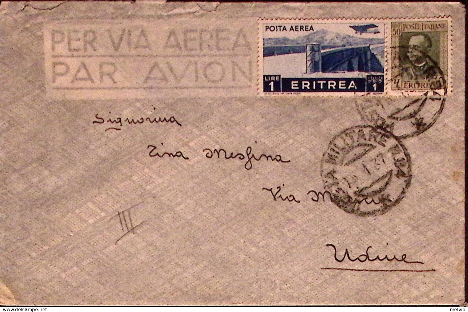 1937-Posta Militare N. 84 (16.1) Su Busta Via Aerea Affr. Eritrea - Eritrea