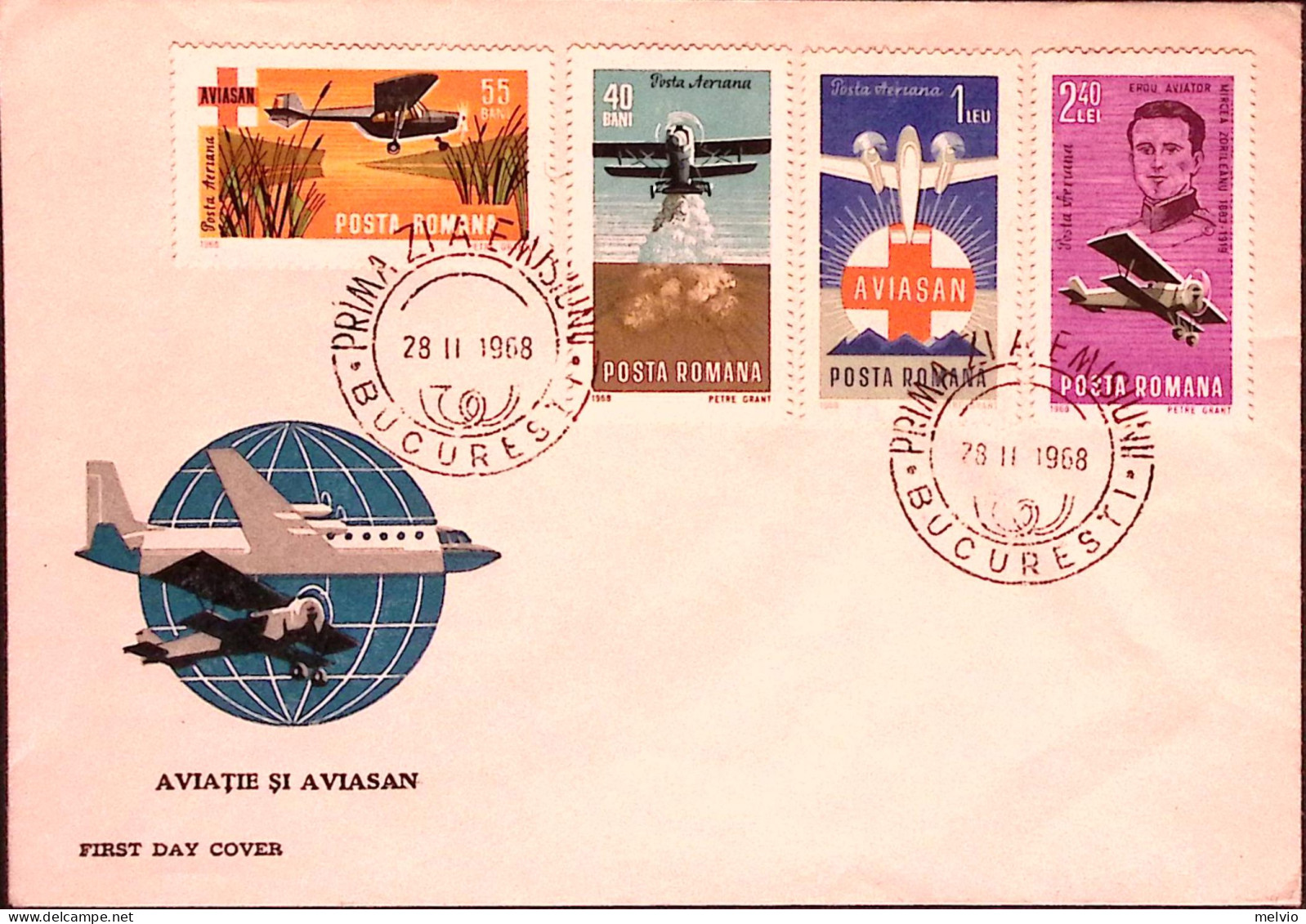 1968-Romania Aviazione Soccorso Sanitario Serie Cpl. Fdc - FDC