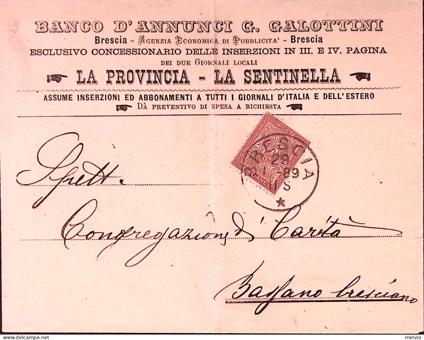 1889-BANCO ANNUNCI G. GALOTTINI-BRESCIA Intestazione A Stampa Di Busta Brescia ( - Marcofilie