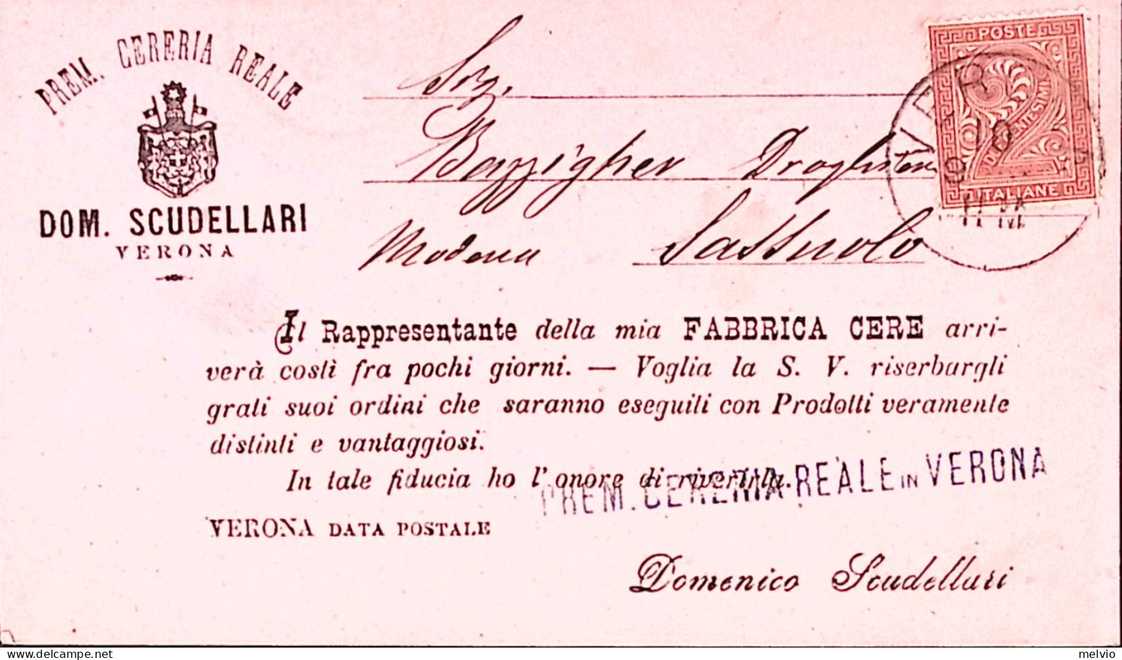 1894-CERERIA DOM. SCUDELLARI-VERONA Avviso Di Passaggio Verona (10.9) Affrancato - Marcophilie