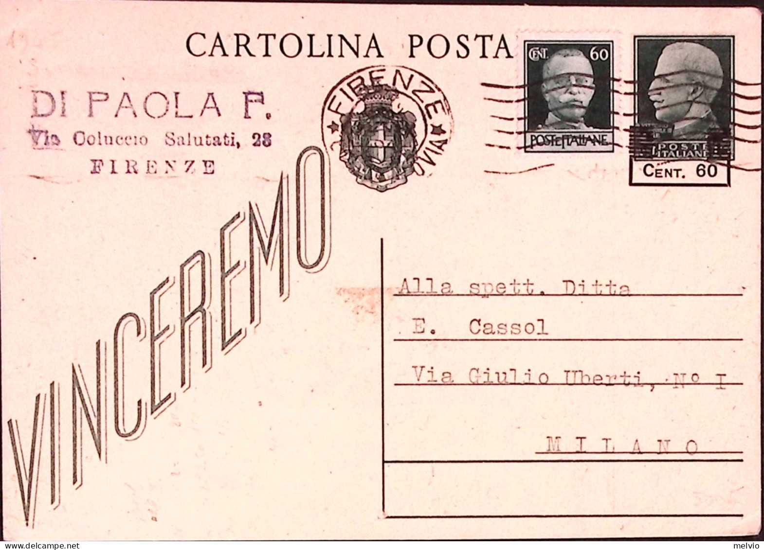 1945-CP C.60/15 (C114) + Imperiale SF C.60 (530) Firenze (24.9.45) - Postwaardestukken