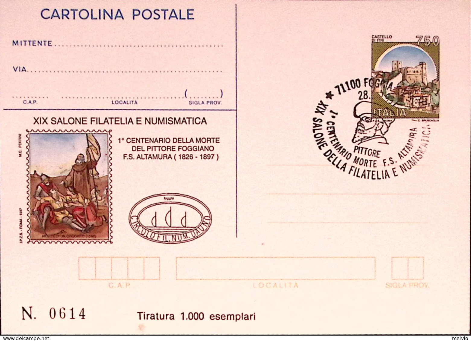 1997-FOGGIA-XIX SALONE Ann.pittore F.S.Altamura Cartolina Postale IPZS Lire 750  - Postwaardestukken