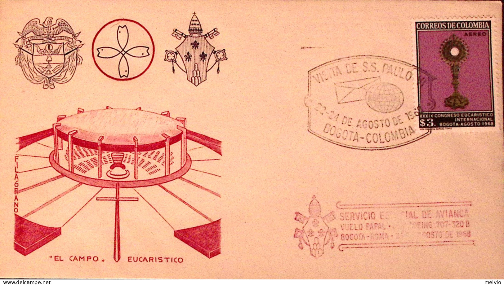 1968-Colombia Volo Pontefice BOGOTA'-ROMA (24.8) ann. spec.