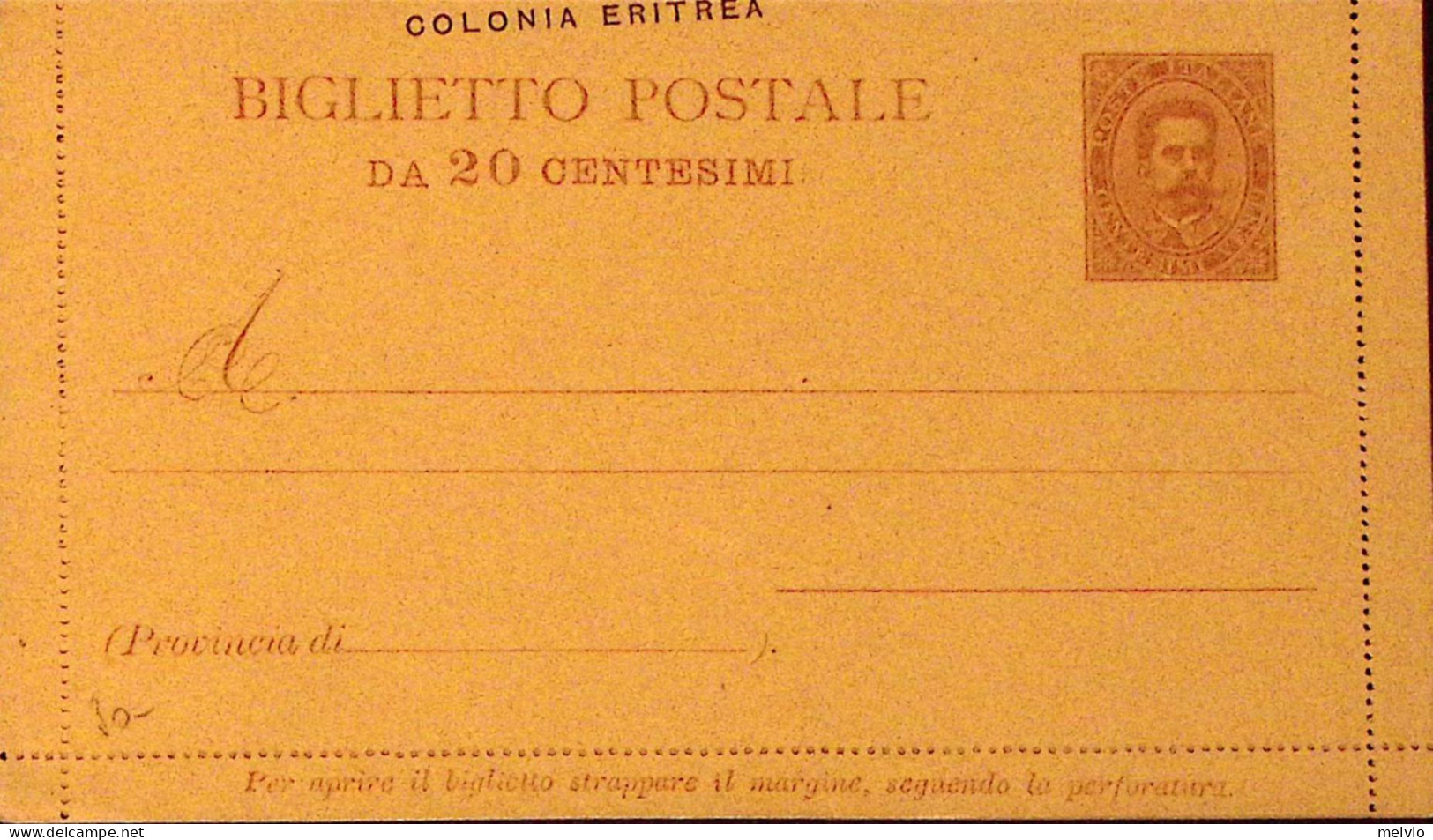 1893-ERITREA Biglietto Postale Regno Soprastampato C.20 Nuovo - Erythrée