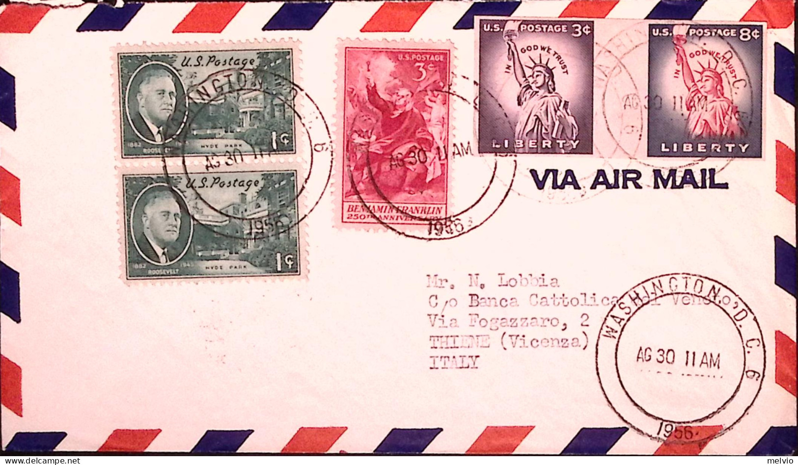 1956-U.S.A. Statua Liberta' C.3 E 8 Non Dentellati (foglietto) + Roosevelt Coppi - Marcofilie