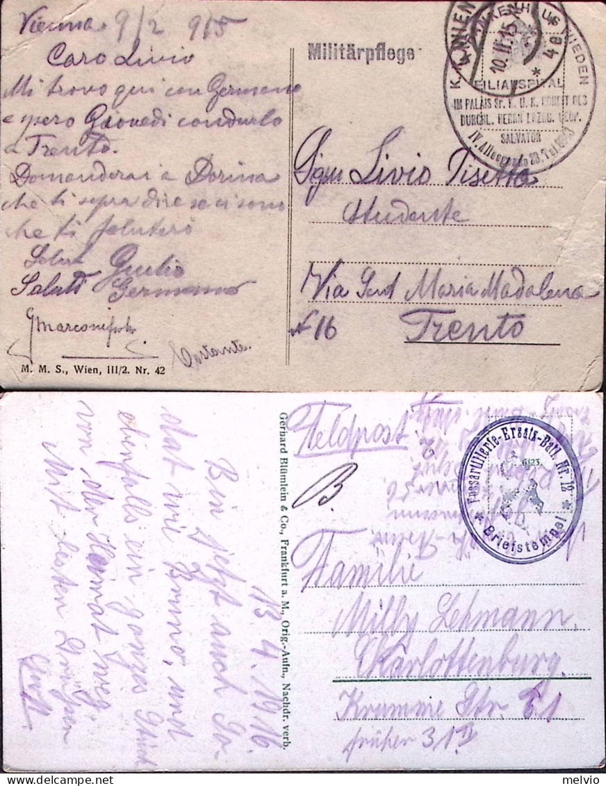 1915-AUSTRIA FELDPOST Cinque Documenti Con Annulli Differenti - Marcophilie