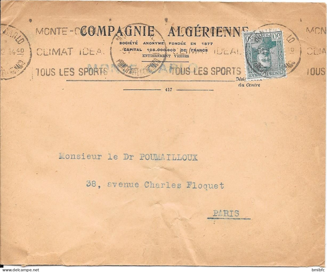 Principauté De Monaco  Sur Lettre  1932 - Covers & Documents