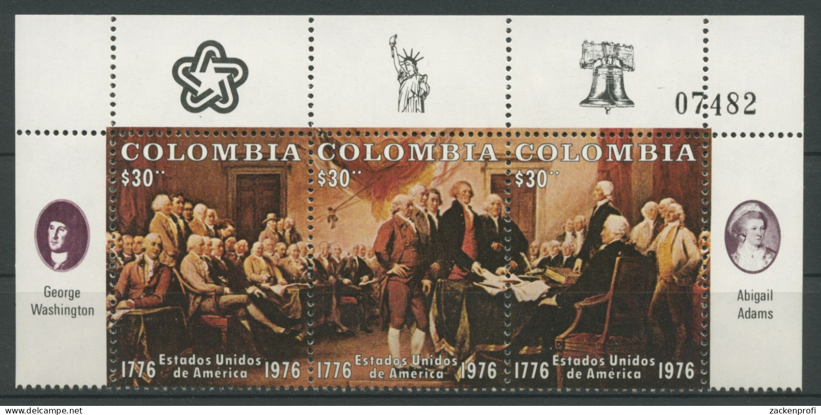 Kolumbien 1976 Unabhängigkeitserklärung USA1317/19 ZD Ecke Postfrisch (C22719) - Colombia