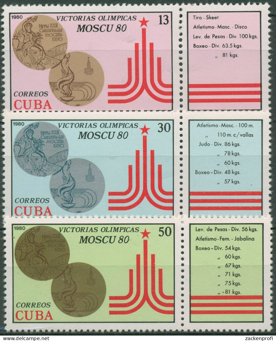 Kuba 1980 Olympia Sommerspiele Moskau Medaillen 2515/17 Zf Postfrisch - Ongebruikt