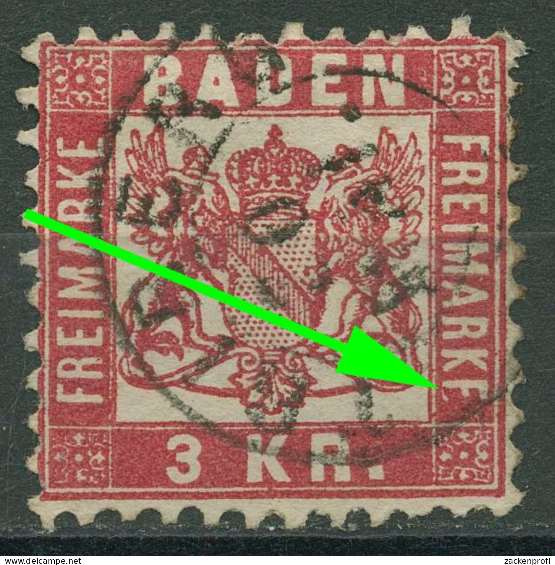 Baden 1868 3 Kreuzer Mit Plattenfehler 24 PF ? Gestempelt - Afgestempeld
