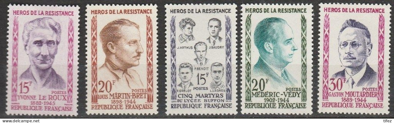 France-N°1198/1202 Neufs**/MNH : Héros De La Résistance (III) 5 Valeurs - Ungebraucht