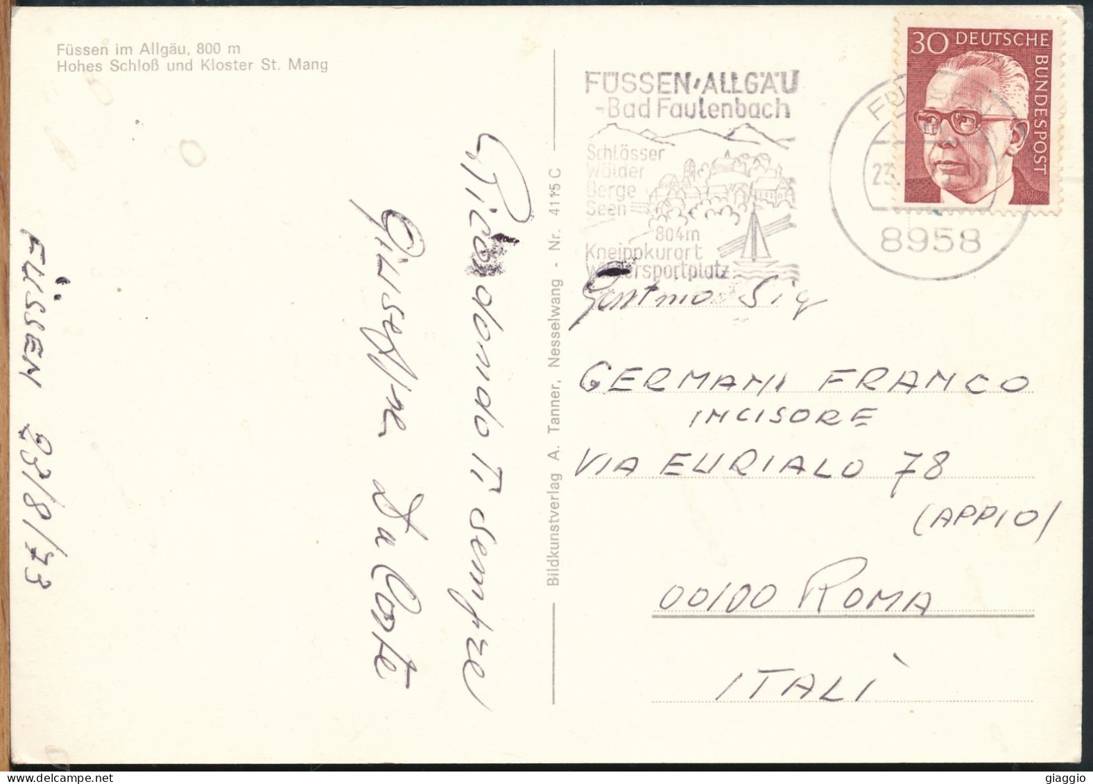 °°° 31084 - GERMANY - FUSSEN IM ALLGAU - HOHES SCHLOSS UND KLOSTER ST. MANG - 1973 With Stamps °°° - Fuessen