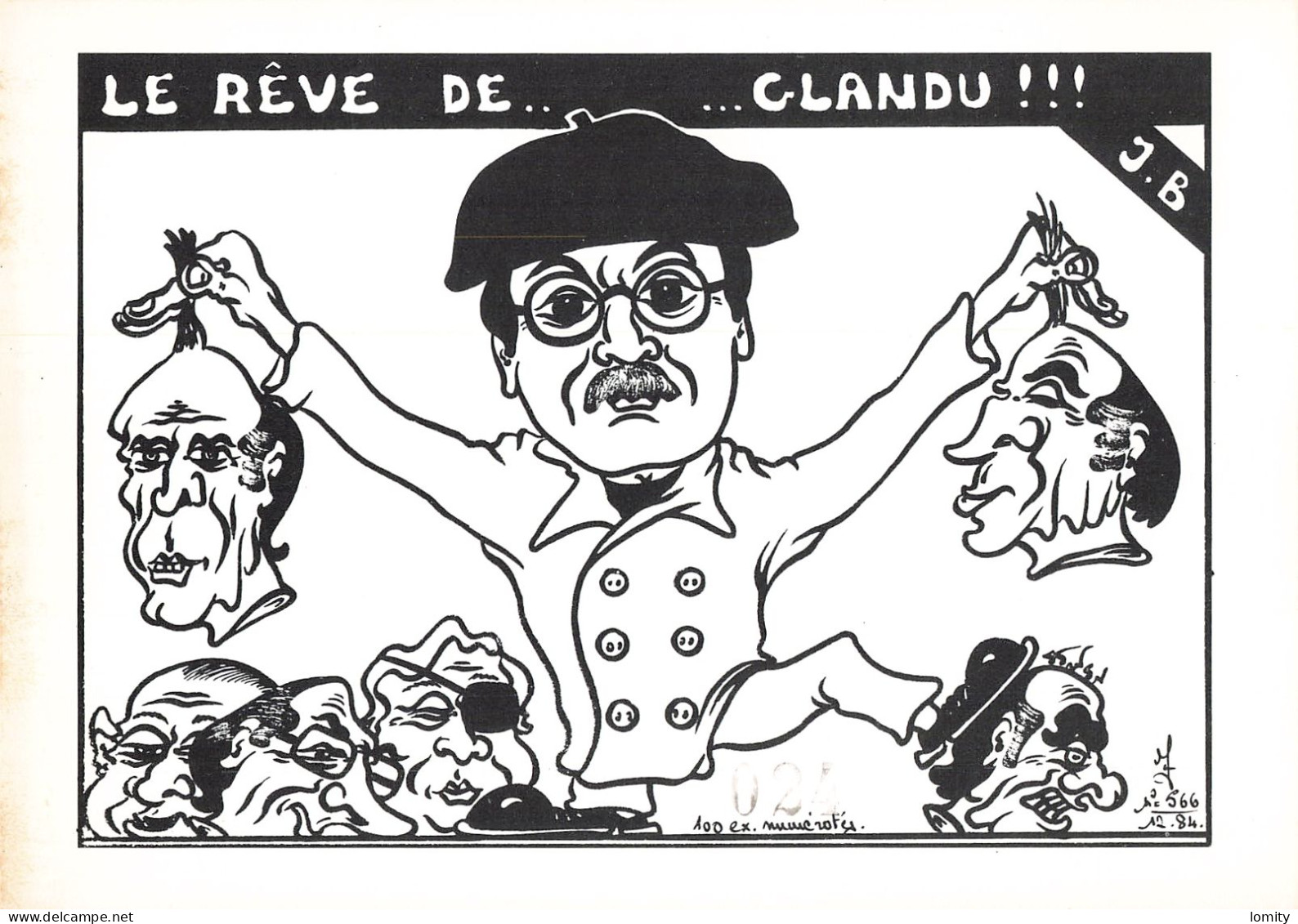 Politique Caricature Le Reve De Glandu Mitterrand Giscard Estaing Marchais Le Pen Illustration Lardie Illustrateur - Satiriques