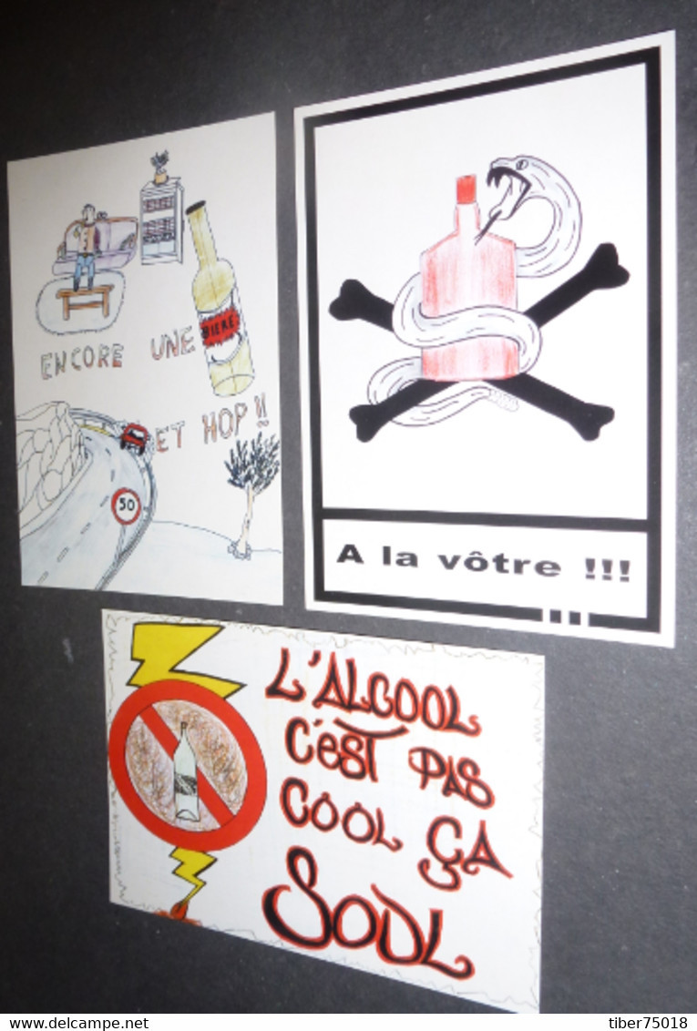 3 Cartes Postales "Cart'Com" (2002) Label Vie "Lève Le Pied Pas Le Coude" (sécurité Routière - Anti Alcoolique) - Reclame