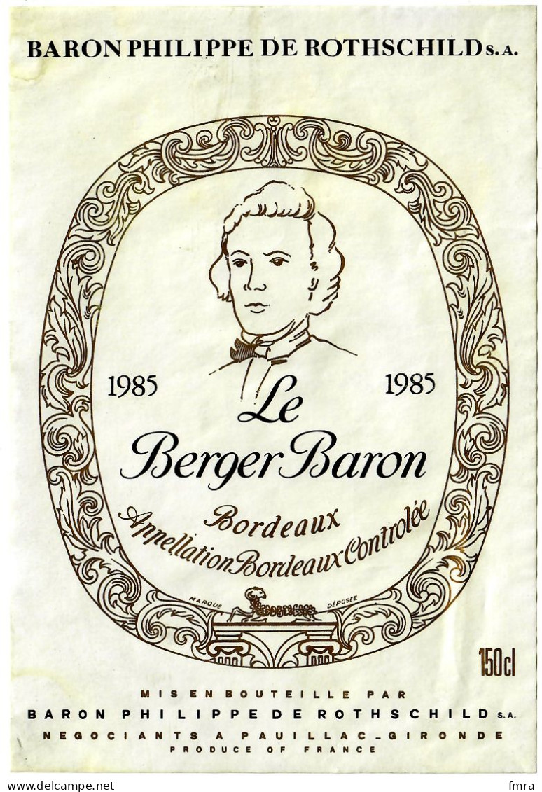 Etiquette VIN 1985 - Magnum 150 Cl - Baron Philippe De ROTHSCHILD Bordeaux "Le Berger Baron" Pauillac /GP81 - Bordeaux