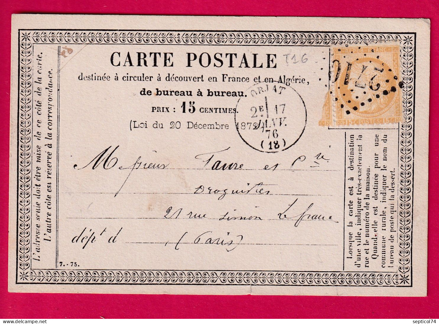 N°55 GC 2710 OBJAT CORREZE POUR PARIS CARTE PRECURSEUR LETTRE - 1849-1876: Classic Period