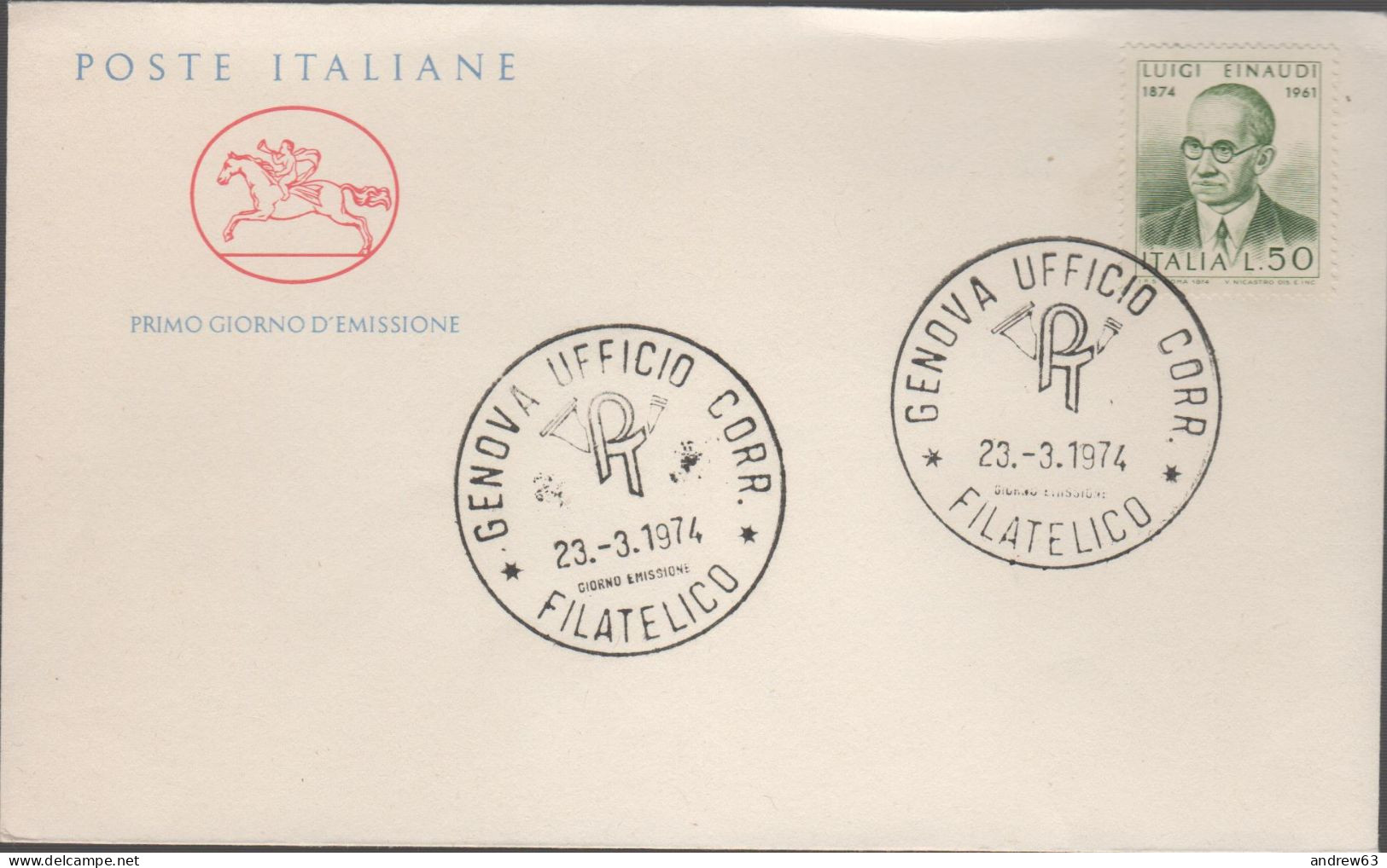 ITALIA - ITALIE - ITALY - 1974 - Centenario Della Nascita Di Luigi Einaudi - FDC Cavallino - FDC