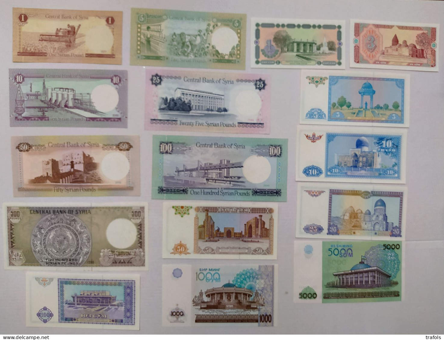 Syria - Set 1,5,10,25,50,100,500 Pounds P. 99-105 & Uzbekistan 1,3,5,10,25,50,100,1000,5000 Sum P. 73-83 XF+ To UNC!!! - Syrie