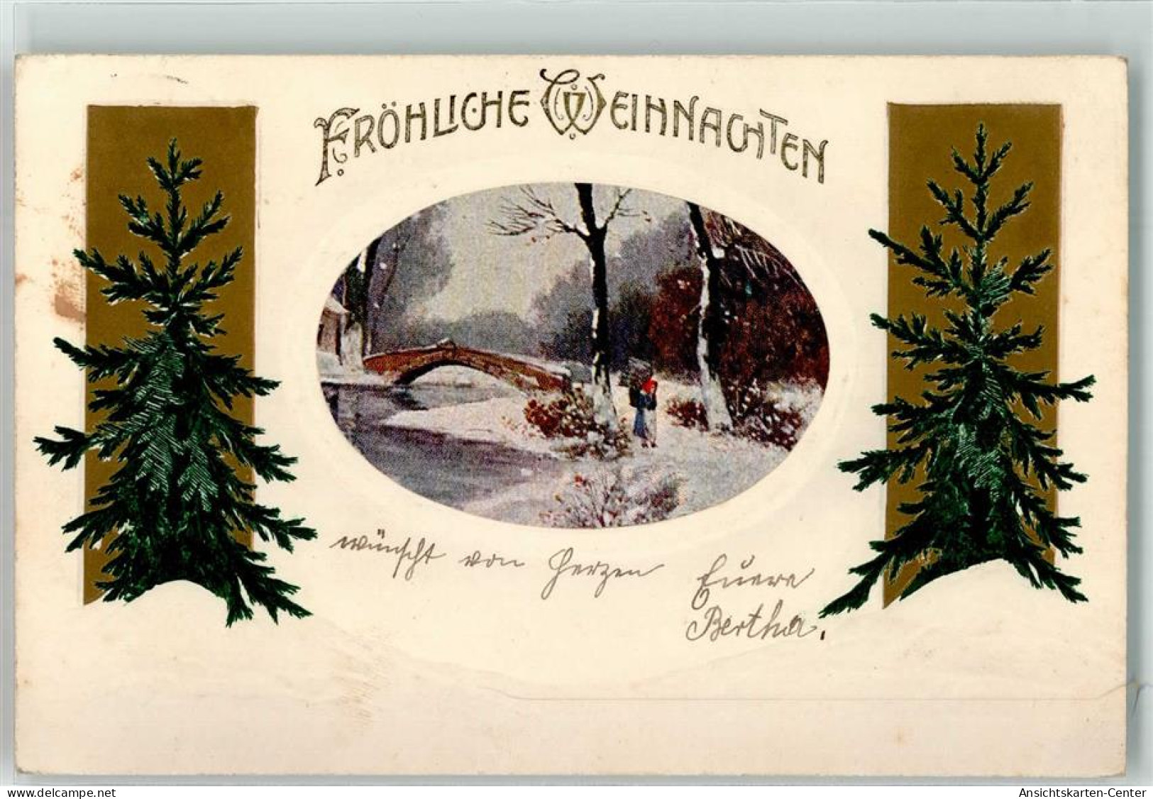 39603011 - Einsames Muetterchen Beim Holz Holen Vor Bruecke Ueber Vereistem Bach Jugendstil Erika - Other & Unclassified