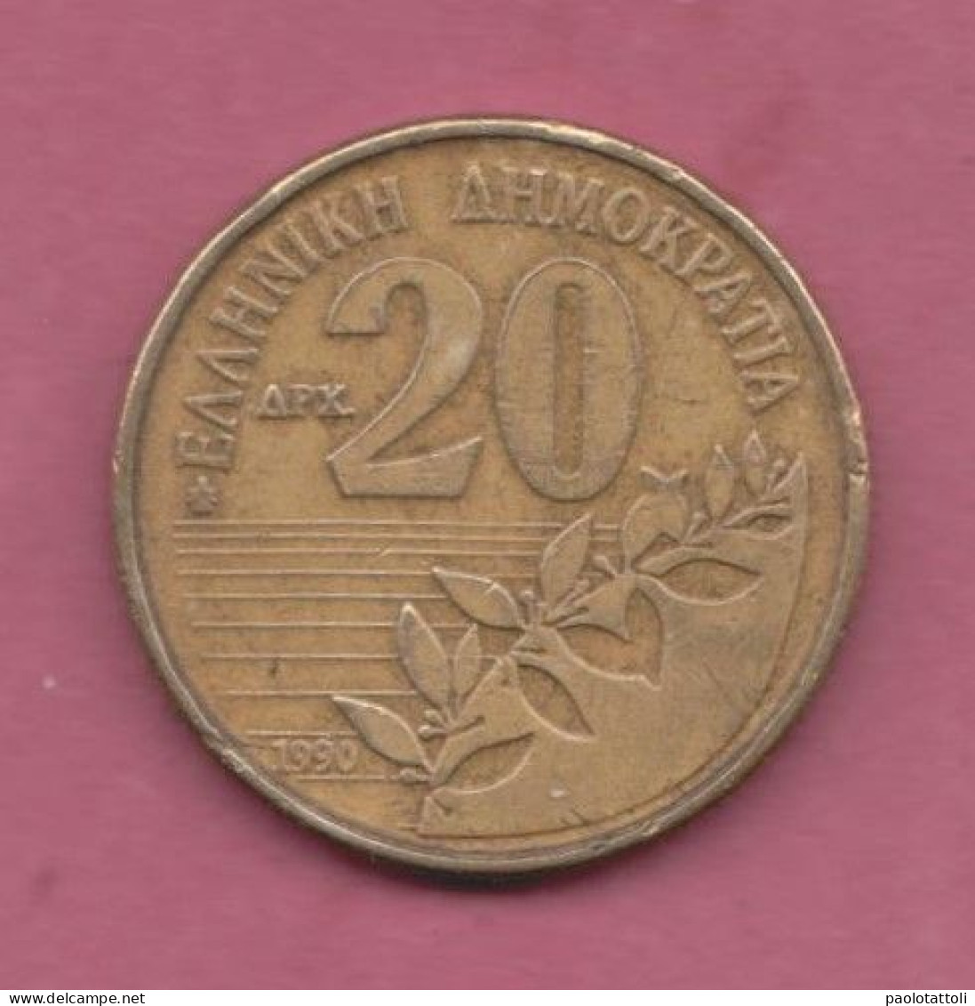 Greece, 1990- 20 Drachmes- Copper-aluminium-nickel- Obverse Value Accompanied By An Olive Branch. Reverse Bust Of Dionys - Greece