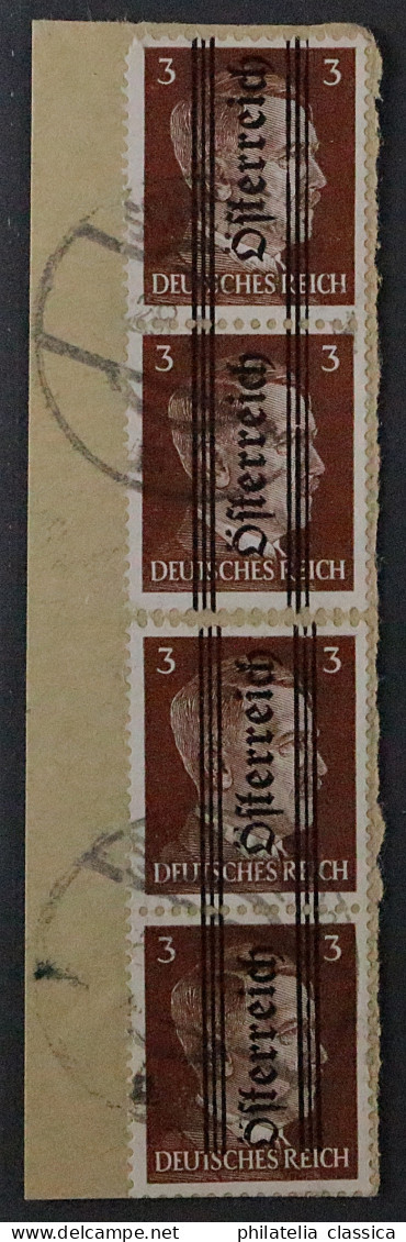 Österreich  675 (4), Hitler 3 Pfg. Vier Werte, Briefstück, Befund VÖB KW 240,- € - Gebruikt