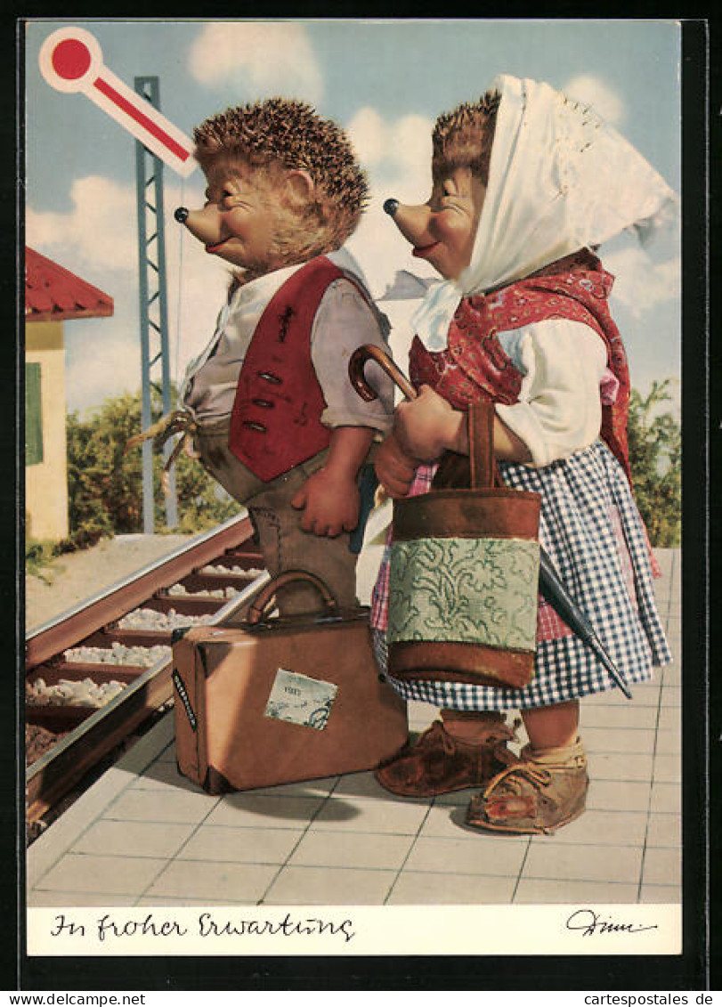 AK Mecki mit seiner Frau am Bahnsteig 