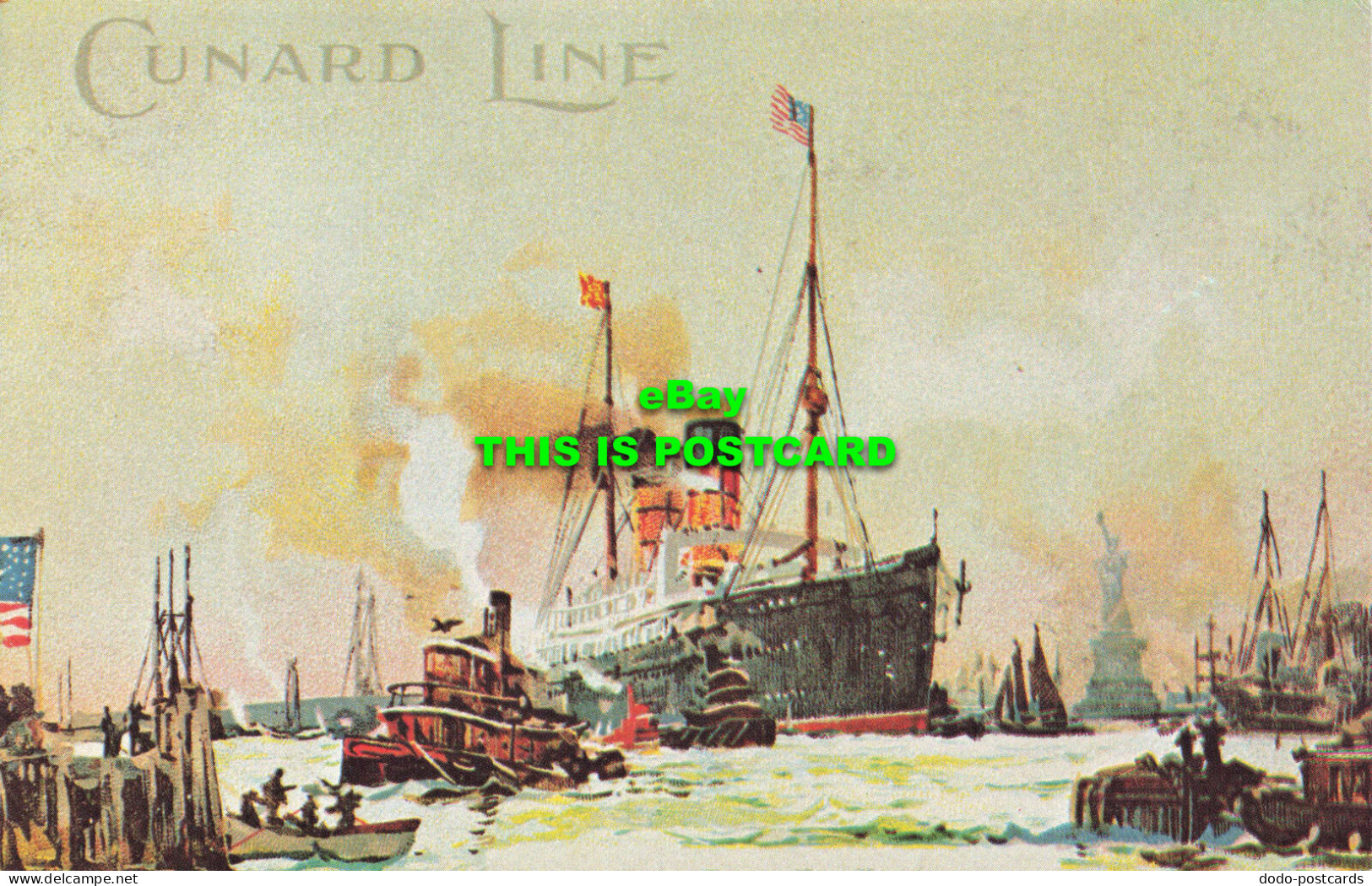 R584950 Cunard Liner nears the end of a transatlantic voyage on the North River