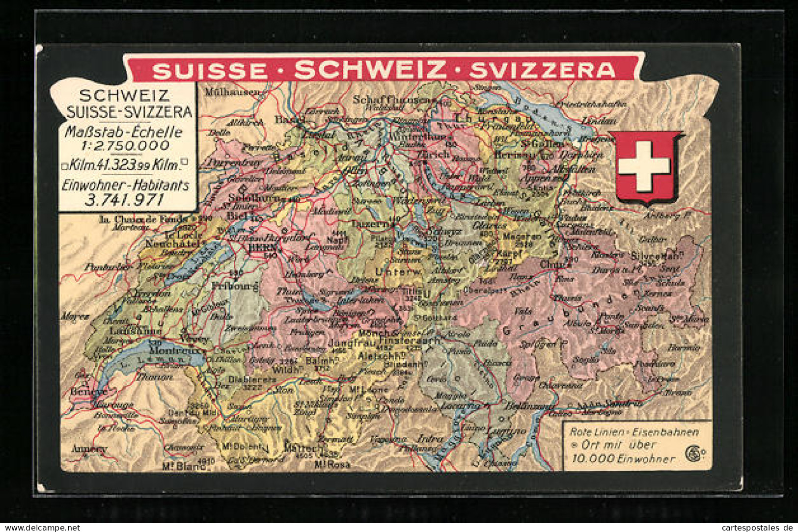 AK Schweiz, Landkarte und Wappen der Schweiz 