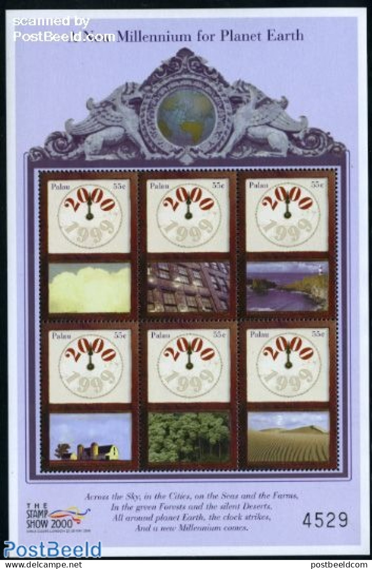 Palau 2000 Stamp Show 2000 6v M/s (6x55c), Mint NH, Art - Clocks - Horlogerie