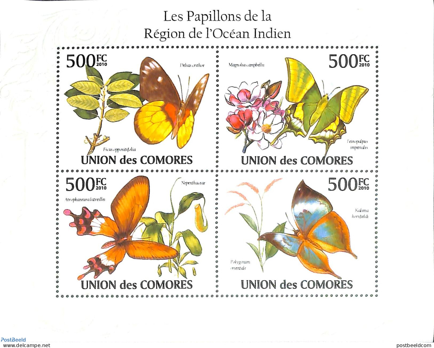 Comoros 2010 Butterflies 4v M/s, Mint NH, Nature - Butterflies - Comores (1975-...)