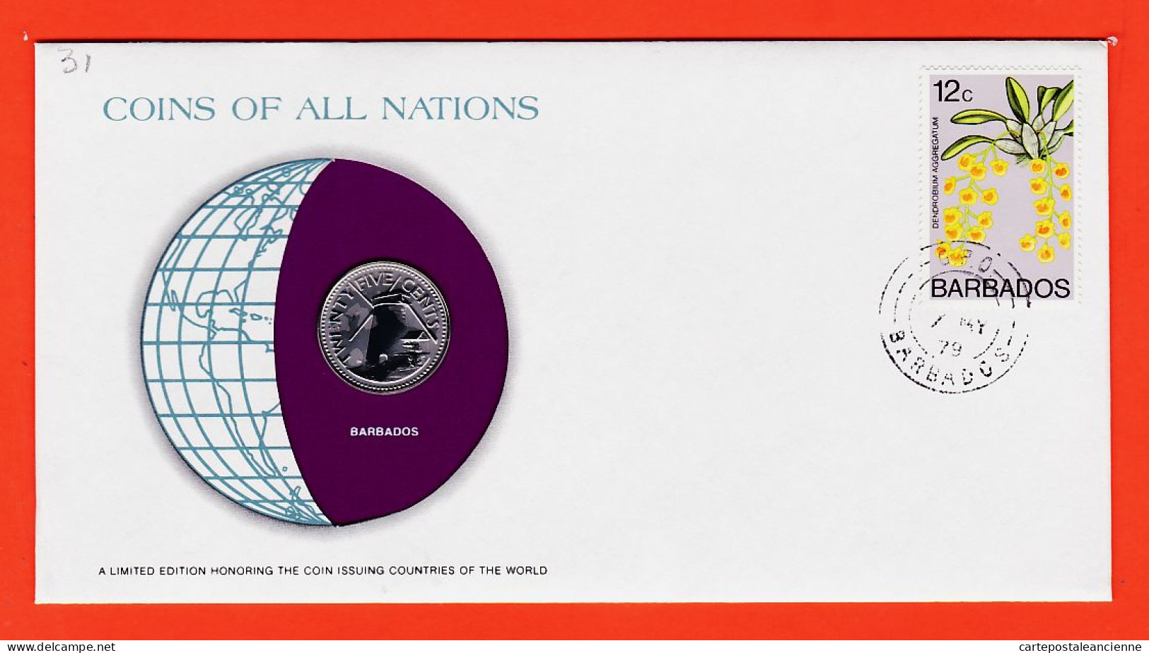28288 / BARBADOS 25 Cents 1979 Barbades FRANKLIN MINT Coins Nations Coin Ltd Edition Enveloppe Numismatique Numiscover - Belize