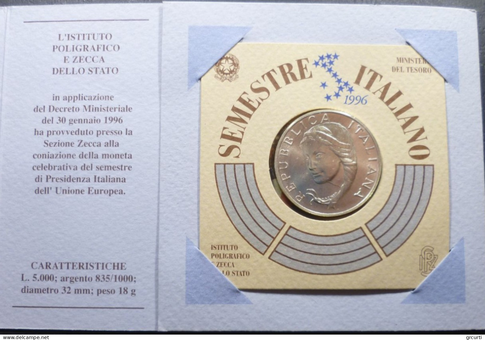 Italia - 5000 Lire 1996 - Semestre Di Presidenza Dell'Unione Europea - Gig# 468 - KM# 178 - 5 000 Lire