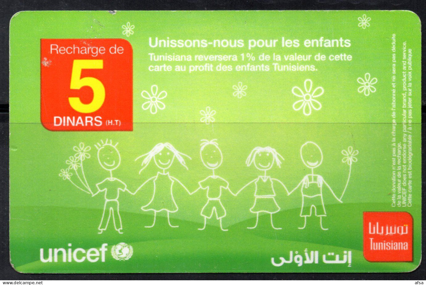 Cartes De Recharge -UNICEF -Tunisiana-2 Images (Recto-Verso) -2 Scans - Tunisia